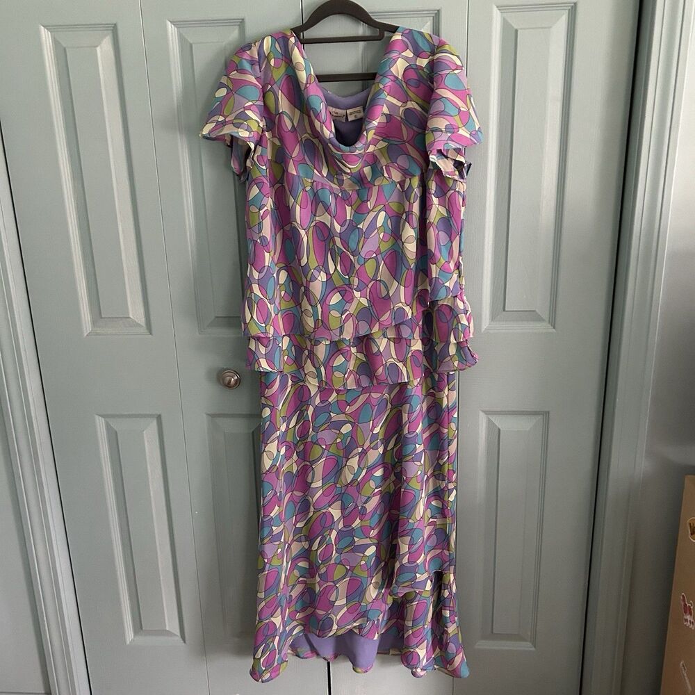 Chilli‎ Peppers Retro Maxi Dress XL Psychedelic Flowy Layered Short Sleeve